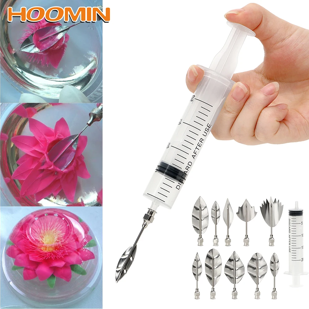 

HOOMIN 10 pcs Pudding Nozzle +1 Syringe Tool 3D Jelly Flower Cake Jello Gelatin Art Tool Russia Nozzle DIY Cake Decorating Tools