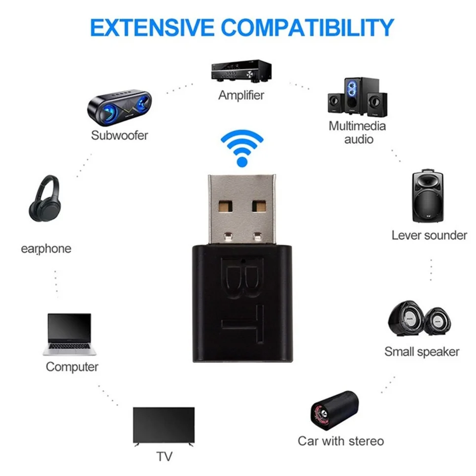 BGGQGG Bluetooth 5.0 Adapter 2in1 Transmitter Receiver Mini Wireless USB Dongle Adapter 3.5mm Music AUX Audio Amplifier