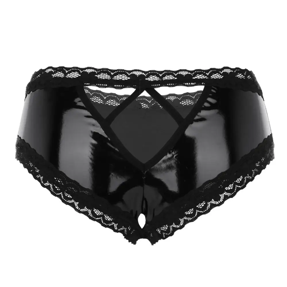 Women Ladies Sexy Lingerie Erotic Panties Wetlook Leather Latex Open Crotch PVC Crotchless Mini Briefs Shorts knickers Underwear