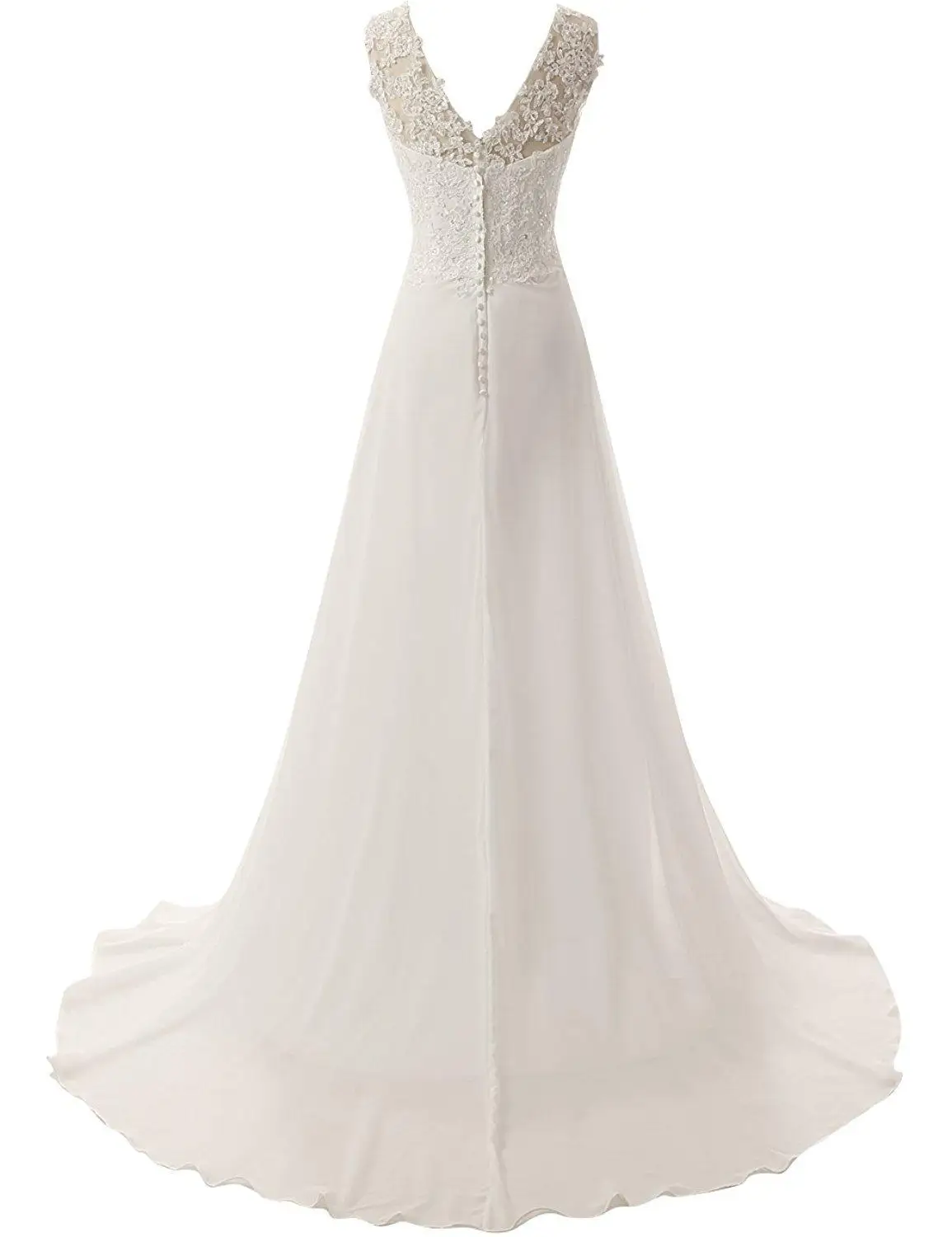 Classic Una Linea di abito da sposa con scollo a v abito da sposa senza maniche bianco/avorio cerimonia nuziale del treno della coda vestito chiesa di applique del merletto abito da sposa