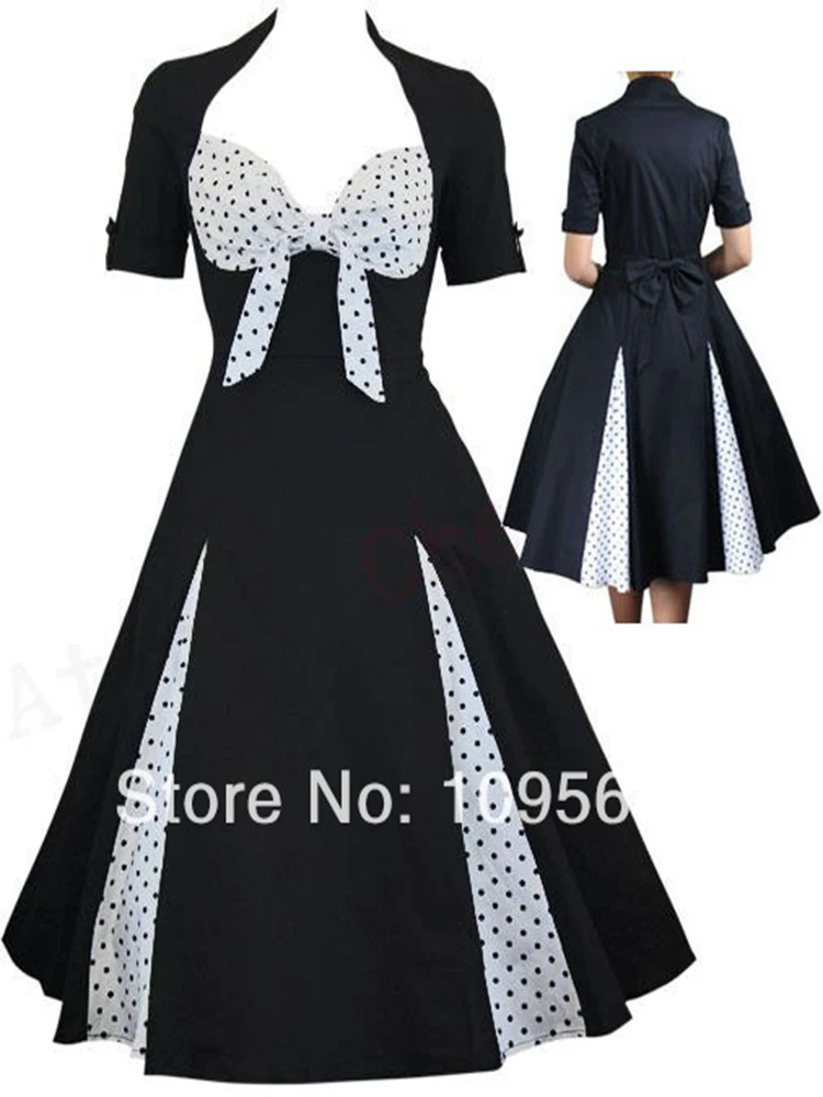 Plus Größe S-5XL Vintage Plissee Tupfen Rockabilly Retro Ausgestelltes Kleid Pin Up Schaukel 50s 40s Retro Kleid