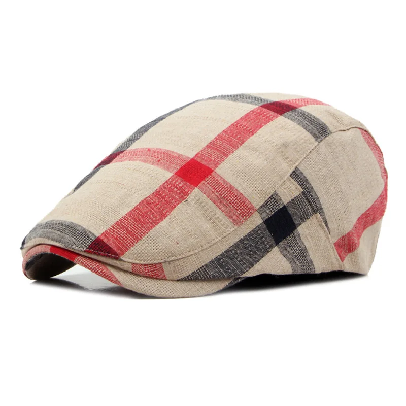 LDSLYJR Spring Summer Cotton Plaid Newsboy Caps Flat Peaked Cap Men and Women Painter Beret Hats 04