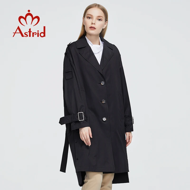 Astrid 2022 New Spring Autumn Trench Coat long Fashion cappuccio antivento di grandi dimensioni giacca a vento nera bottoni per abbigliamento