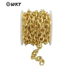 WT-BC161 WKT Wholesale double faceted thick Link brass chain with real gold resist tarnishable DIY women jewelry chain