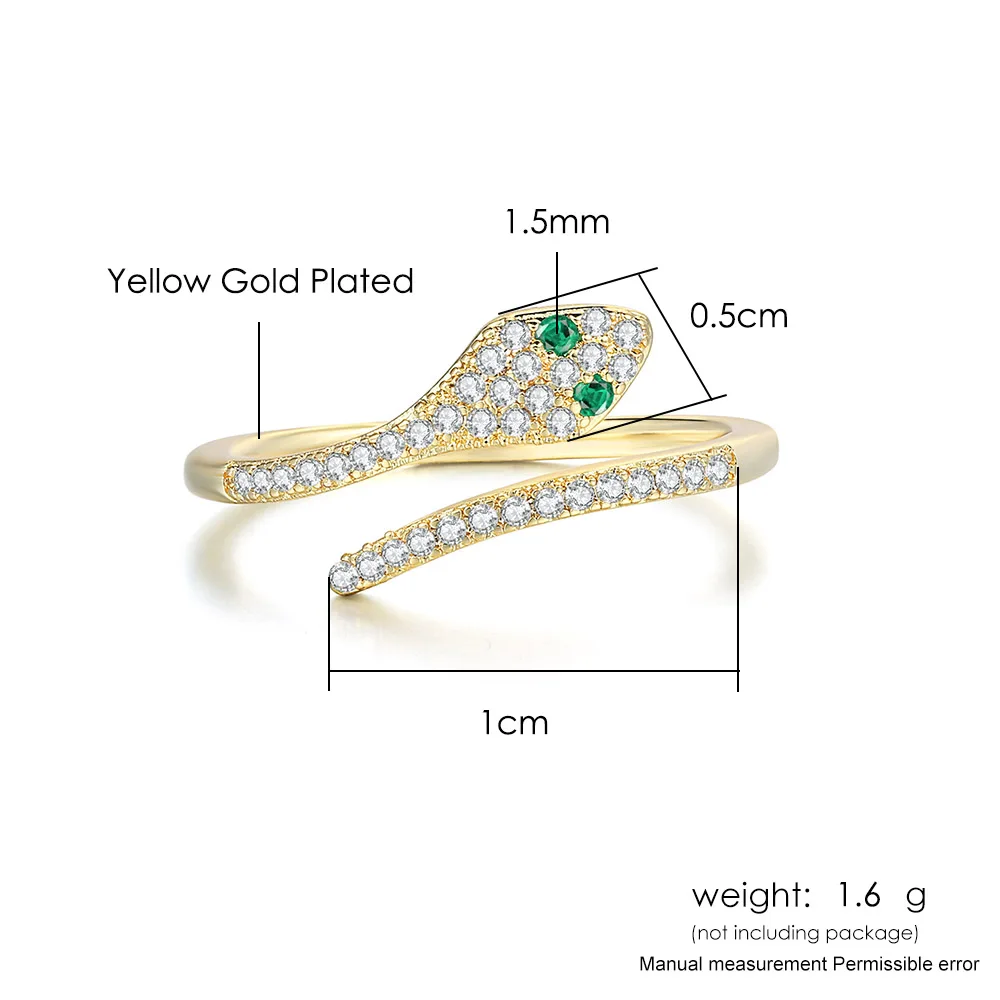 ZHOUYANG Adjustable Rings For Women Exquisite Cute Snake Zircon Light Yellow Gold Color Open Ring Gifts Fashion Jewelry R072