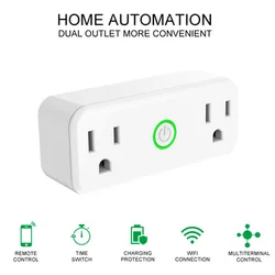 1 pc Mini WiFi Smart Socket US Standard Dual Outlet Wall Switch Plug Work with AMZ Alexa Google Home Voice Control  Socket