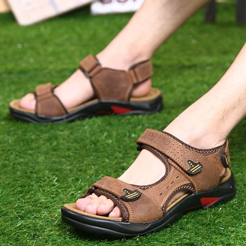 2023 men sandals summer shoes genuine leather sandals beach shoes men cow leather sandals good quality plus size 38-48