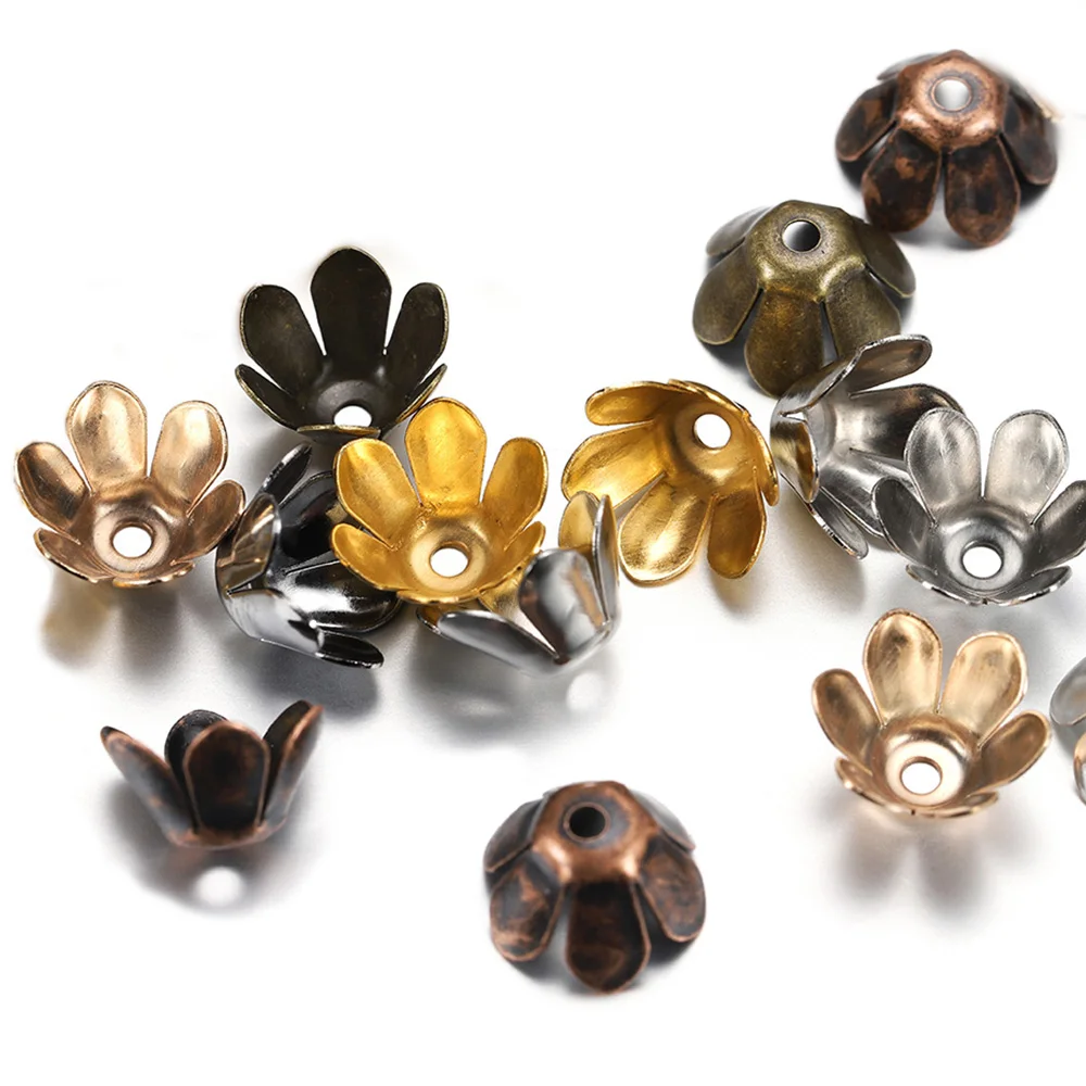 50 unids/lote de tapas de extremo de cuentas de Metal de flor de loto de bronce antiguo tibetano, tapa de cuentas espaciadoras para accesorios de joyería