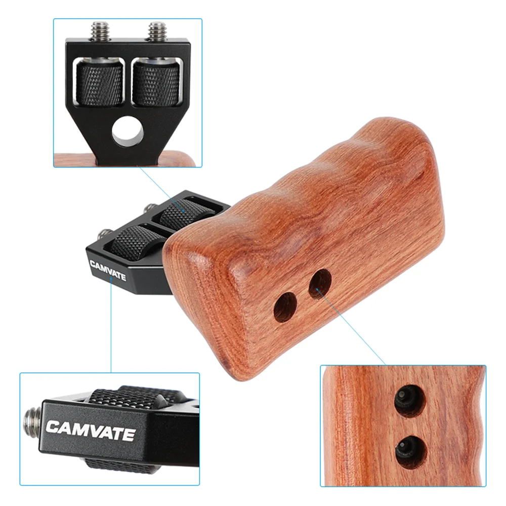 CAMVATE 2pcs impugnatura con impugnatura in legno per fotocamera con connettore per DV Video Cage compatibile con fotocamera rossa/RED Rig/altre macchine fotografiche reflex