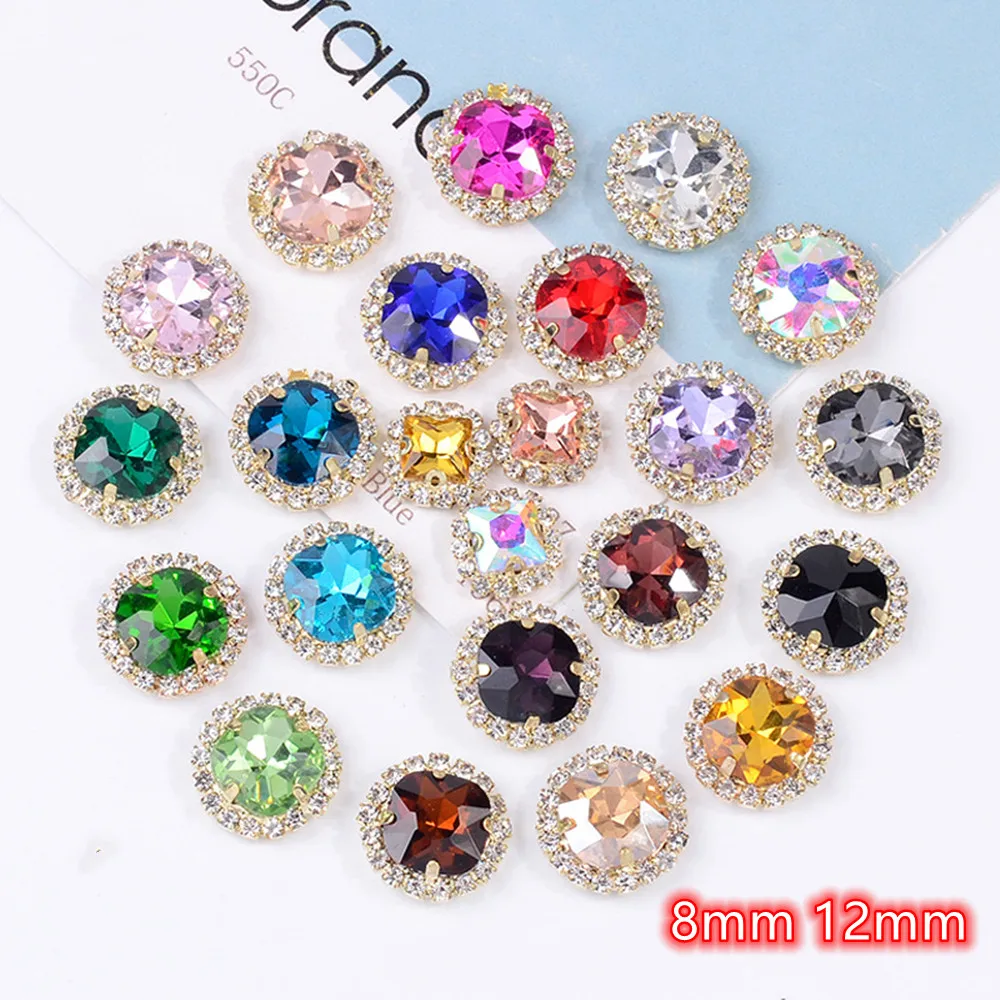 Rhinestone Buttons Colorful Round Rhinestones Square Flatback 10pcs DIY Craft Decoration Accessories Sewn In Floral Center