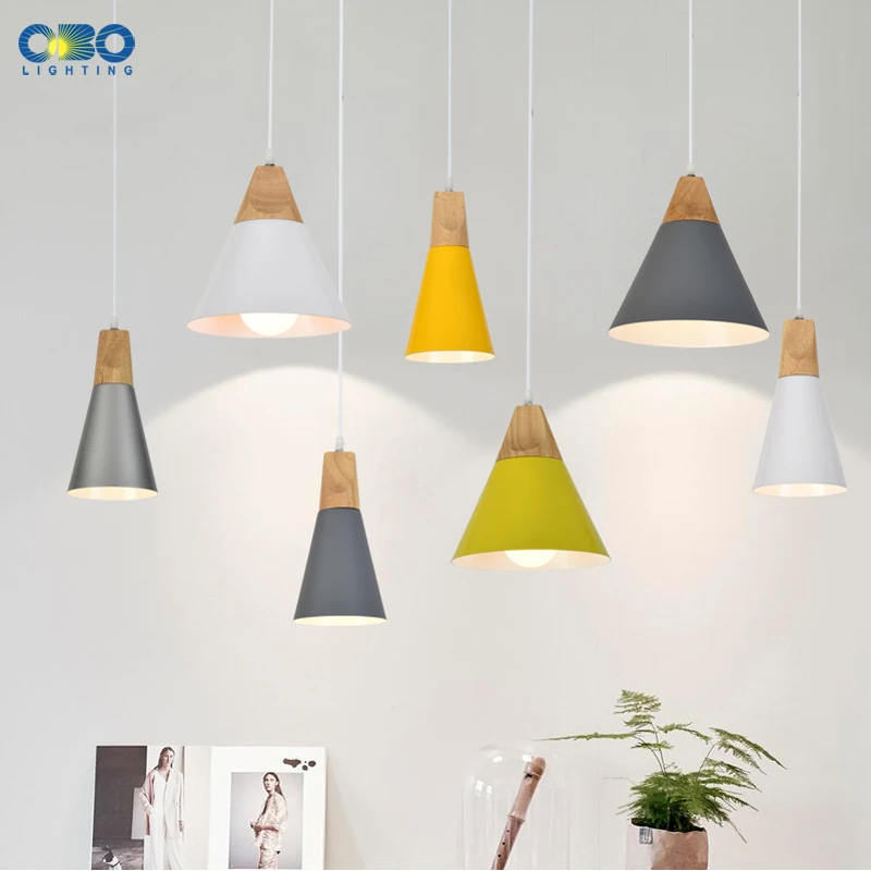 Nordic Pendant Lights Aluminum Lampshade Colorful Coffee Bedroom Loft 1.2m Cable Indoor Lighting LED Wood E27 Pendant Lamp