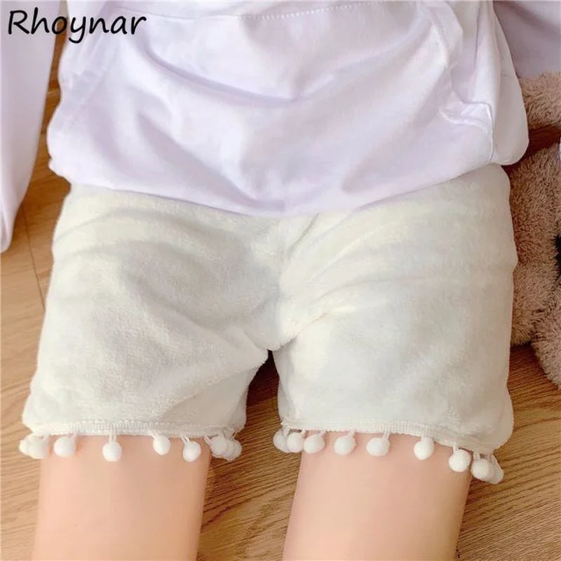 

Shorts Women Elastic Waist Cozy Velvet Winter Ins Homewear Kawaii Japanese Style All Match Solid Tender Casual Stylish Teen Hot