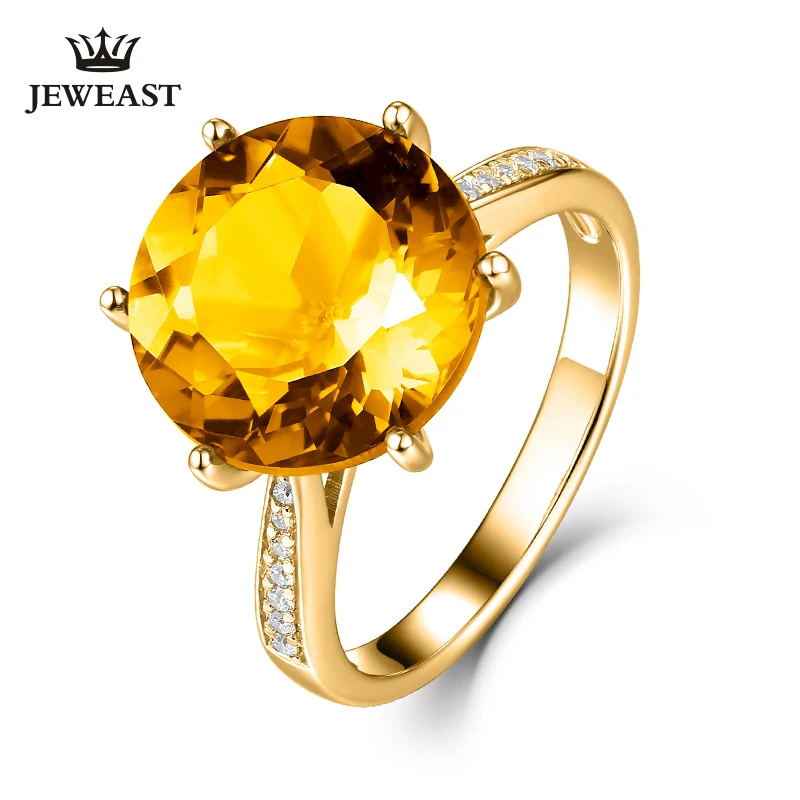 MAQ Natural Citrine 18K Pure Gold 2023 New Hot Selling Top Ring Women Heart Shape Ring  For Ladies  Woman Genuine Jewelry