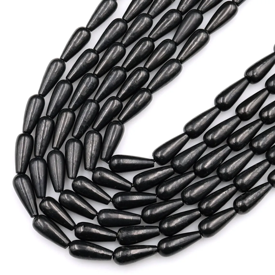 Imagem -04 - Rússia Shungite Grânulo 8x20 mm 10x30 mm Grânulos de Lágrima de Alta Qualidade Preto Brilhante Pedra Preciosa da Rússia 15.5 Strand 100 Natural