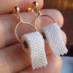 Creative 3D Roll Paper Dangle Earrings Girls Geometric Drop Earrings Women Toilet Paper Towel Studs Funny Earrings