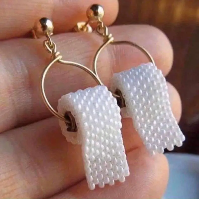 Creative 3D Roll Paper Dangle Earrings Girls Geometric Drop Earrings Women Toilet Paper Towel Studs Funny Earrings