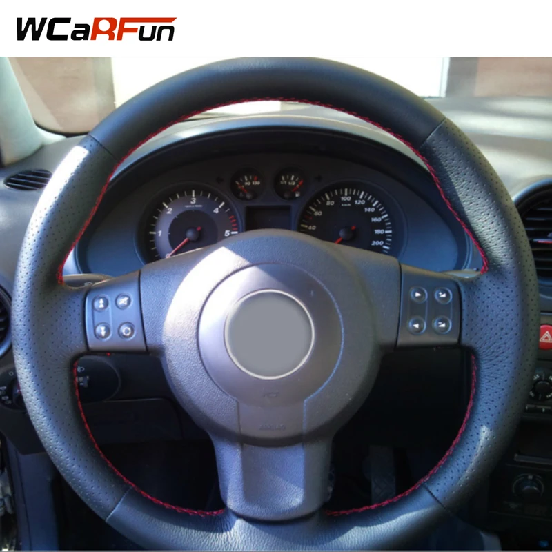 WCaRFun Hand-stitched Black Artificial Leather Car Steering Wheel Cover for Seat Ibiza 6L leon 2007 2008