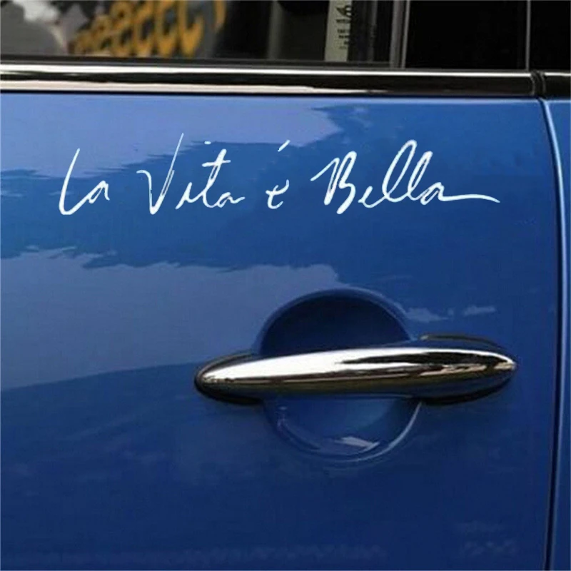 Car Stickers Decals 22cm La Vita e Bella Reflective Letters Vinyls Decals Fashion Creative Car Full Body Head Styling Stickers