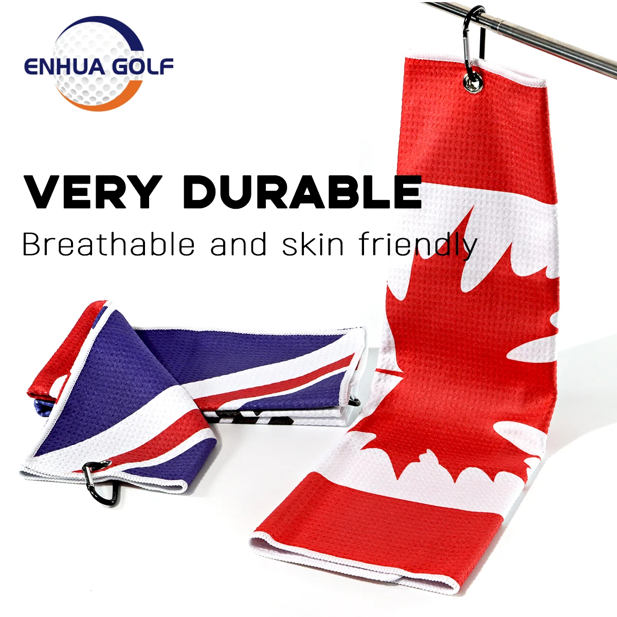 Golf Towels for Golf Bags With Clip and Brush Set Flag Pattern Grommet Personalized Clubs Cleaning Tools Men Women Flag+Brush