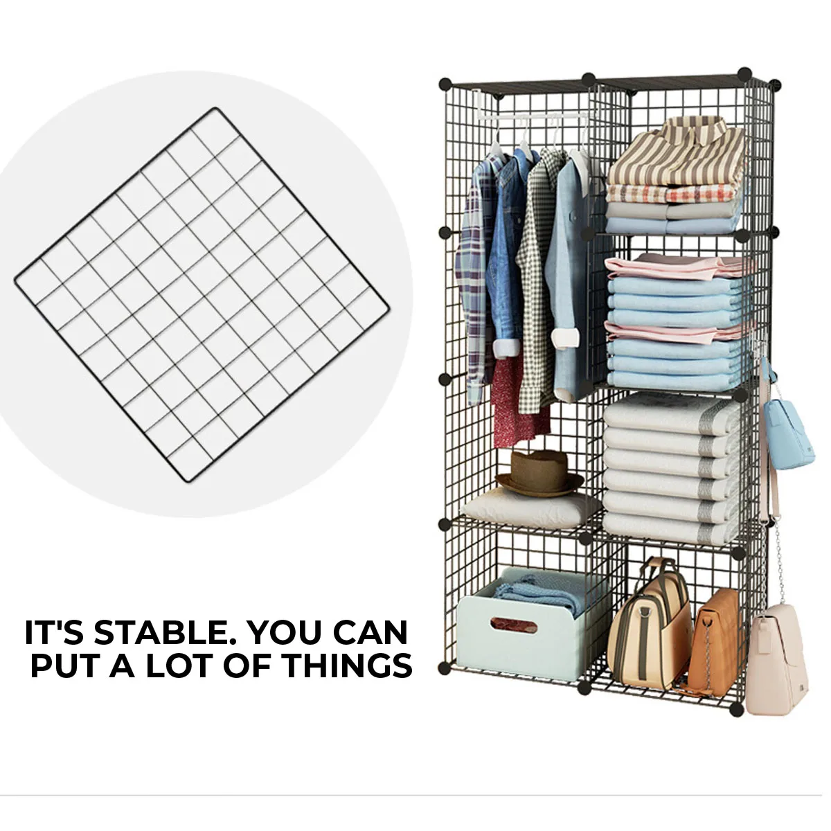 Multifunctional Black Metal Mesh Combination Storage DIY Cube Wardrobe And Modular Shelf Net Wire Mesh Shelf Home Organizer