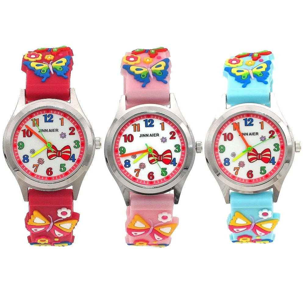 10Pcs 3D Cartoon Butterfly Quartz Wristwatches Colorful Digital Children Boys Small Watch Kids Party Gift