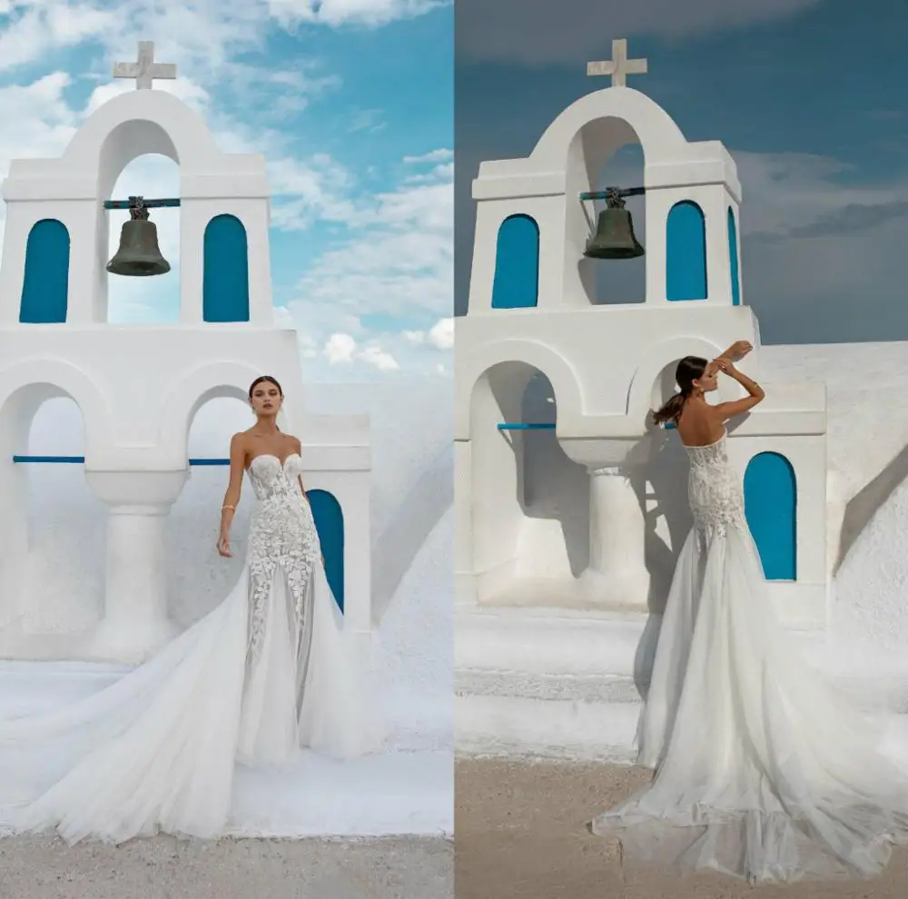 

Beach Wedding Dresses Sweep Train Lace Appliques Sweetheart Mermaid Wedding Dress Plus Size Custom Made Cheap Robe De Soiree