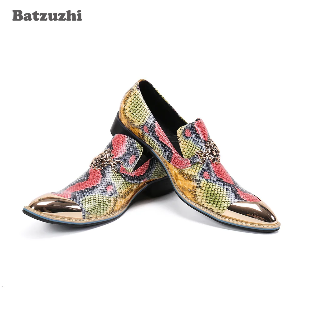 

Batzuzhi New Personality Men's Shoes Golden Toe Color Leather Dress Shoes Men Slip-on Businesss, Party and Wedding Shoes,EU38-46