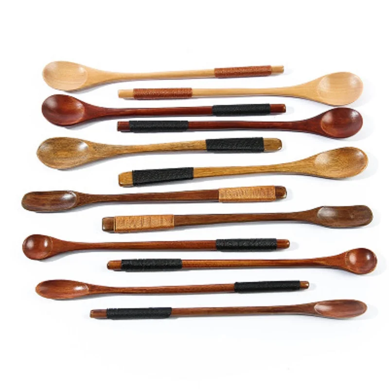 New small wooden spoon kitchen cooking utensils long handle ice cream coffee tea spoon creative handmade wooden tableware kitche