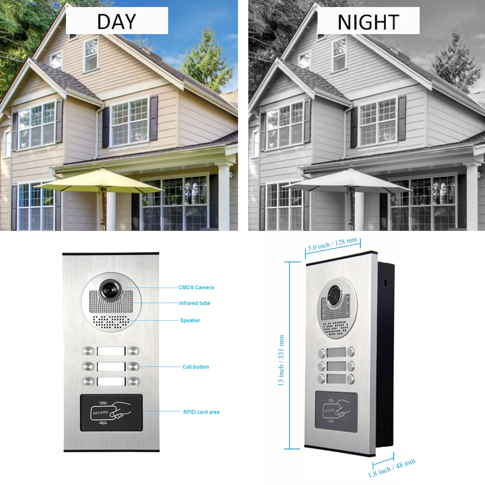 2020 Upgrade Versions 2/3/4/6 Units Apartment intercom Video door phone network Cable Connect, Single-Supply, ID Keyfobs Unlock