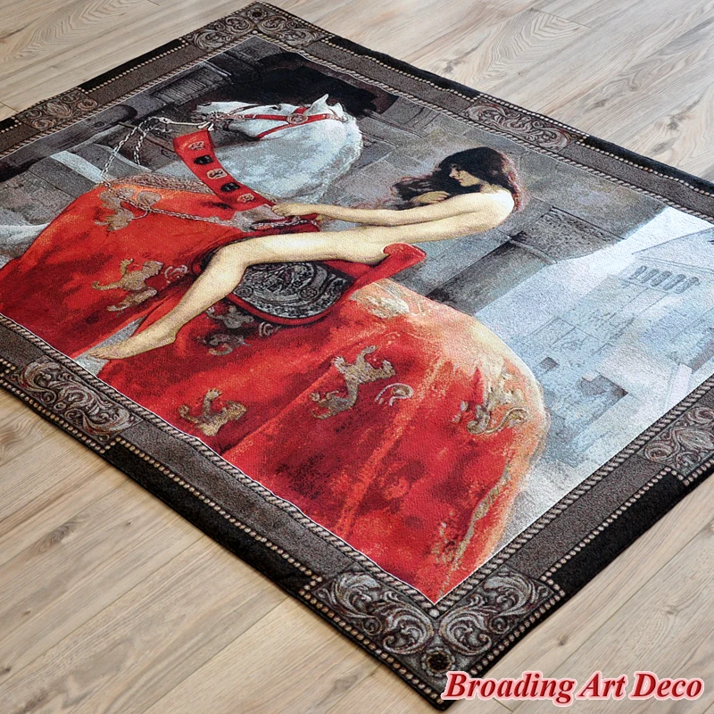 Lady Godiva Medieval Art Tapestry Wall hanging Jacquard Weave Gobelin Textile Decoration Aubusson Cotton 100% Big Size 140x100cm