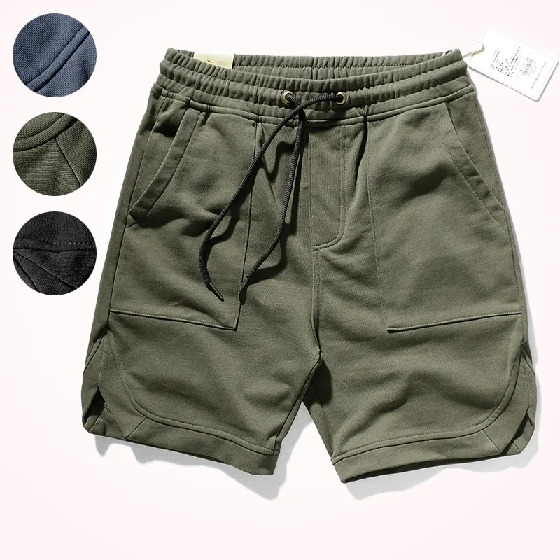 

2021 Summer New Sports Shorts Men's Fashion Capris Pure Cotton Knitted Elastic Waist Drawstring Casual Knee Length Sweatpants