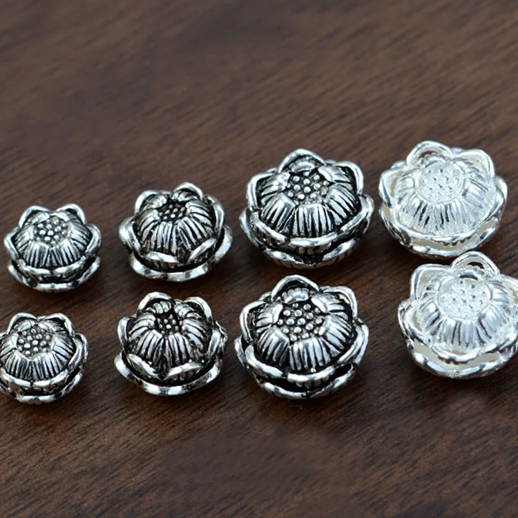 100% 925 silver Lotus Beads Tibetan Jewelry beads 925 Sterling Lotus Flower Loose Beads DIY Jewelry Findings