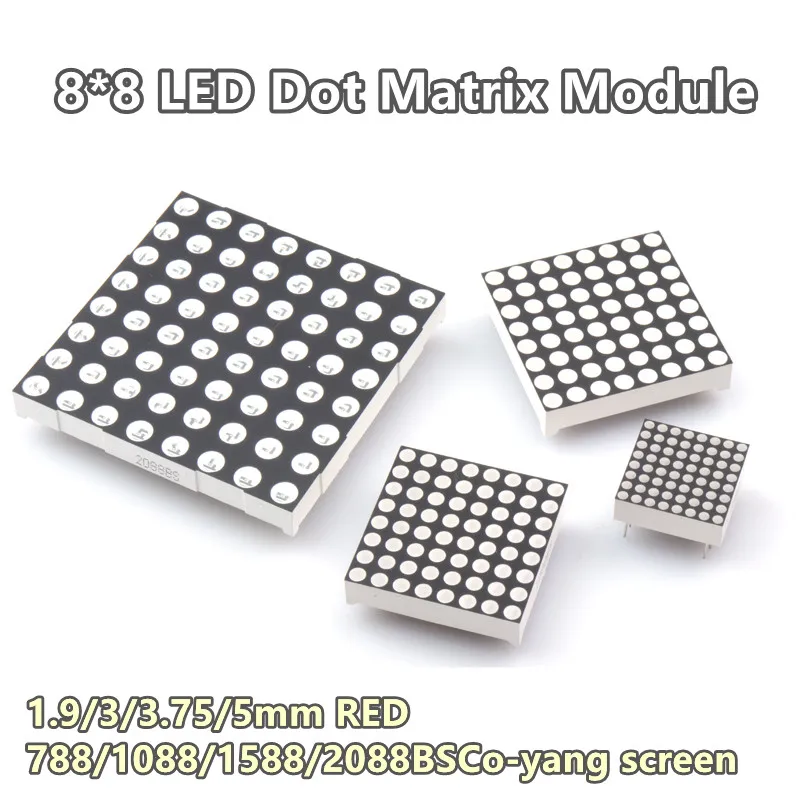 LOT 8*8 LED Dot Matrix Module 1.9MM 3MM 3.75MM 5mm Red 788BS 1088BS 1588BS 2088BS common anode screen