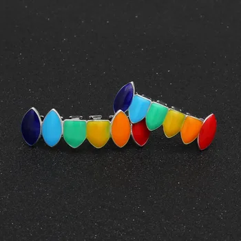 Colorful Bling Bling Teeth Grillz Top &amp; Bottom Dental Mouth Punk Teeth Caps Cosplay Party Tooth Rapper Hip Hop Jewelry TG012
