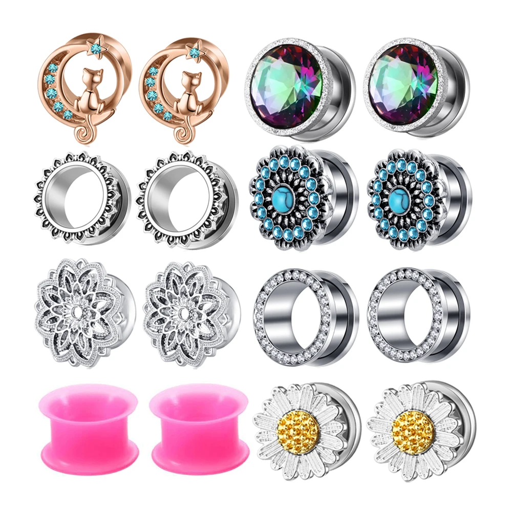 TIANCIFBYJS Fashion Stainless Steel Ear Tunnels Plugs Body Piercing Jewelry Screw Ear Expanders Gauges 2pcs 00g 2g 0g Tunnels