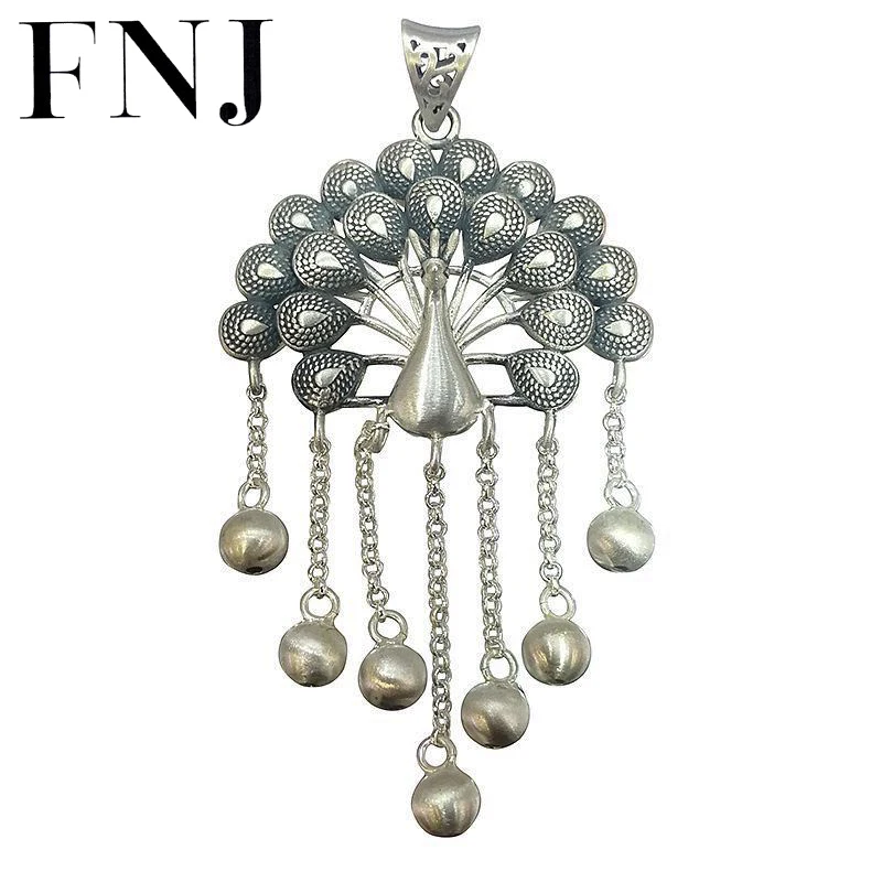 

FNJ 925 Silver Pendant for Jewelry Making Original Pure S925 Sterling Silver Pendants Women Lucky Animal Peacock Tassel Ball