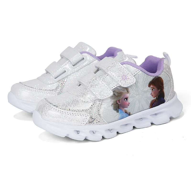 Disney Cartoon Frozen 2 children casual shoes girls sports shoe casual LED light flash shoes baby elsa princess shoes