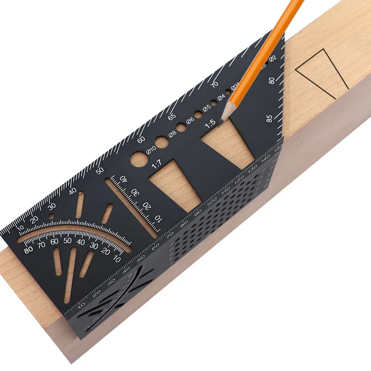 Aluminum Alloy 3D Mitre Angle Measuring Ruler 45 90 Degree Square Woodworking Angle Ruler Multifunctional Marking Gauge Tool