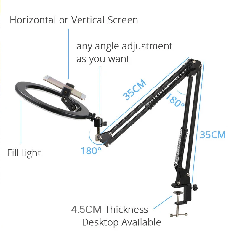 Camera Tripod Table Stand with 10\'\' Dimmable Ring Fill Light Aluminum Control Tripod Stand for Youtube Live Photo Studio Video