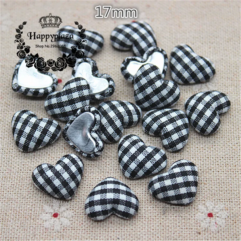 50 sztuk 17mm mieszane kolory kraty tkaniny pokryte serca Flatback przyciski domu ogród rzemiosło Cabochon Scrapbooking DIY