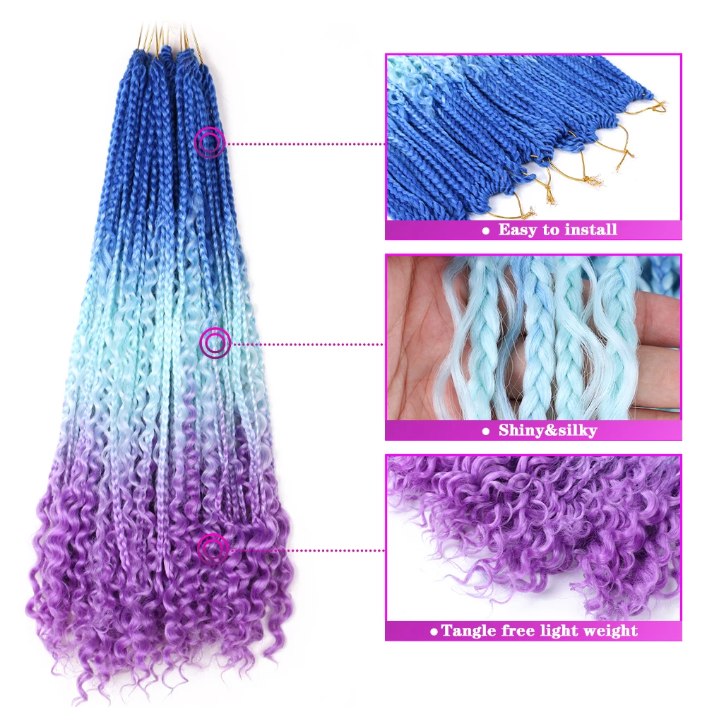 Saisity Ombre Synthetic with Split Ends Goddess Box Braids Crochet Hair Extensions With End Bohemian Box Braiding Hair