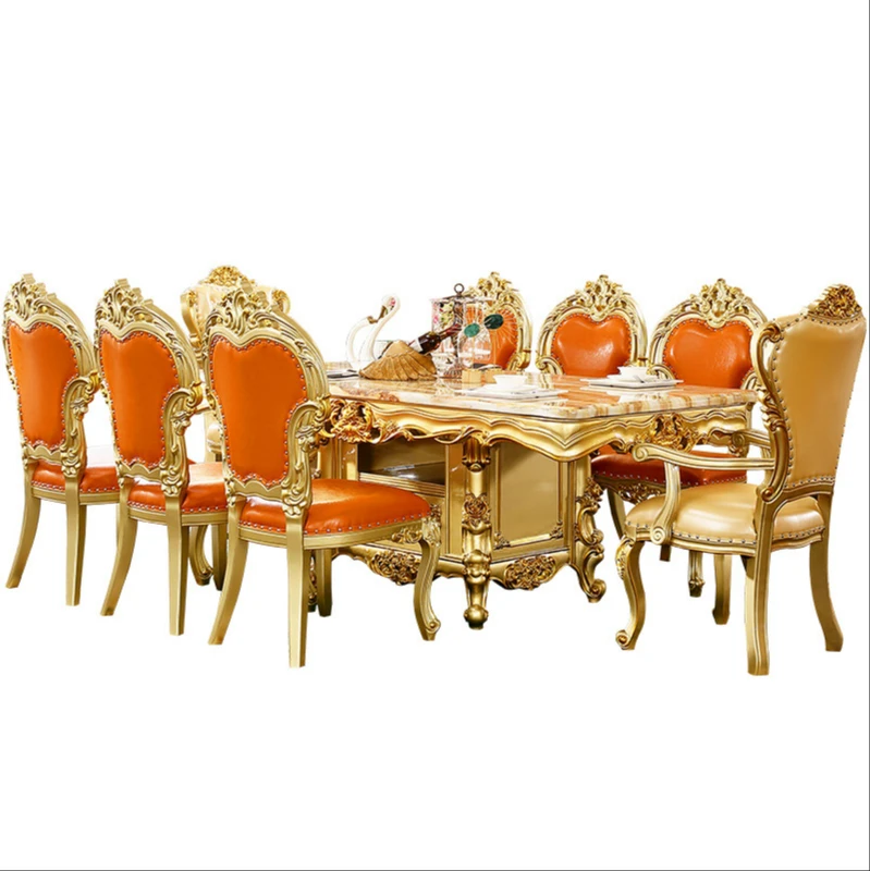 European solid wood dining table marble rectangular table French restaurant home table chair combination furniture with drawers