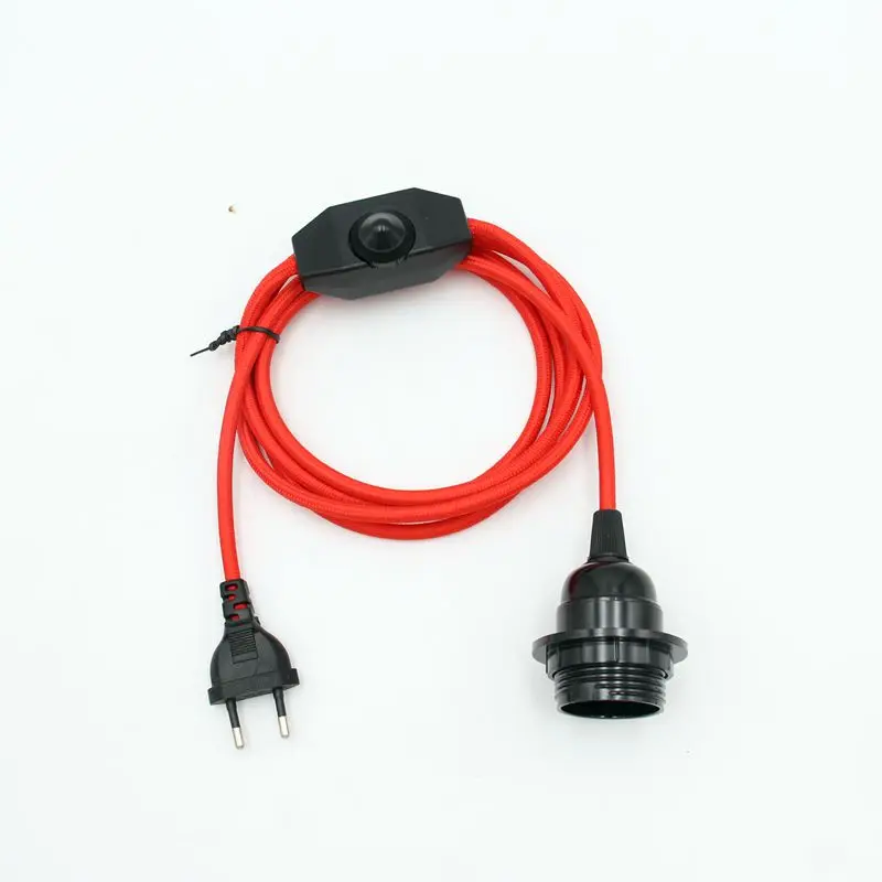 AC 220-240V  Vintage Fabric Cable with EU Plug  Dimmer Switch and E27 Bulb Lamp Holder DIY Plug-in Lamp Cords