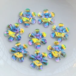 DIY AB colour Flower flatback Resin Cabochons Scrapbook Craft Crystal Decal Jewelry Making Accessories Wedding Decor