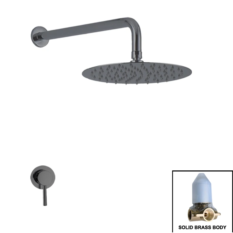 Bathroom Fixture Metal Grey In Wall Concealed Shower Faucet Mixer Hot and Cold 10 Inch Top Overhead Shower