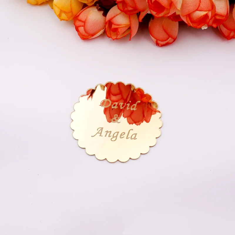 5cm Personalized Idea Wedding Decor Sticker Acrylic Mirror Bridal Favor Small Round Invitation Card Party Guest Gift