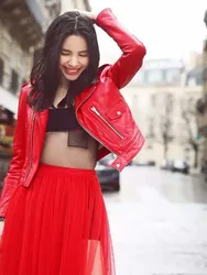New Arrival 2023 Women's Genuine Leather Motorcycle Coat & Jacket for Female Ladies Turn-down Collar Red Black xxxxl 3xl 4xl