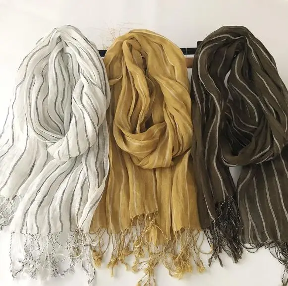 100% Linen Stripe Men/Women Winter Scarf 2019 High Quality Hijab Fashion Foulard Shawls Scarves 60x180cm