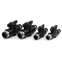 BUC 4mm 6mm 8mm 10mm 12mm Black Pneumatic Push In Quick Joint Connector Hand Valve To Turn Switch Manual Ball Current Limiting