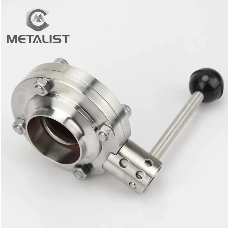 METALIST High Quality SS304 45mm -51mm Pipe OD Sanitary Weld Butterfly Flow Control Valve Dairy Product